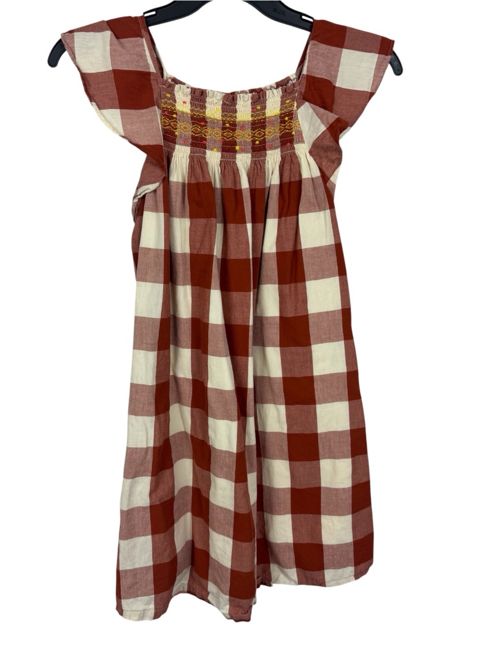 Bonton Girls Reveuse Gingham Dress Embroidered Plaid Smocked Cotton 14